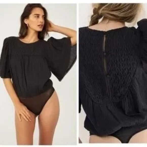 Free People Tops - Free People Perfect Catch Black Thong Bodysuit